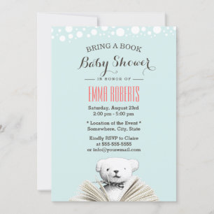 Bringen Sie ein Buch Teddy Bear Baby Shower Einlad Einladung