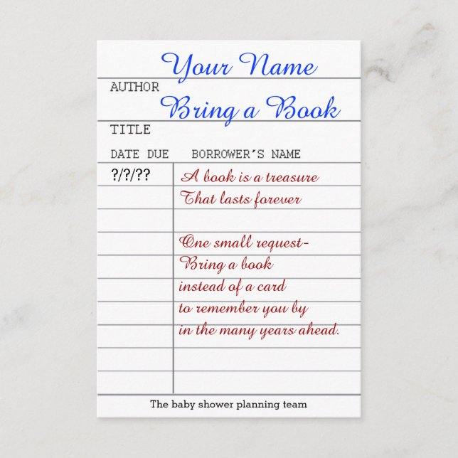 Bringen Sie eine Bucheinlage mit Begleitkarte (Vorderseite)