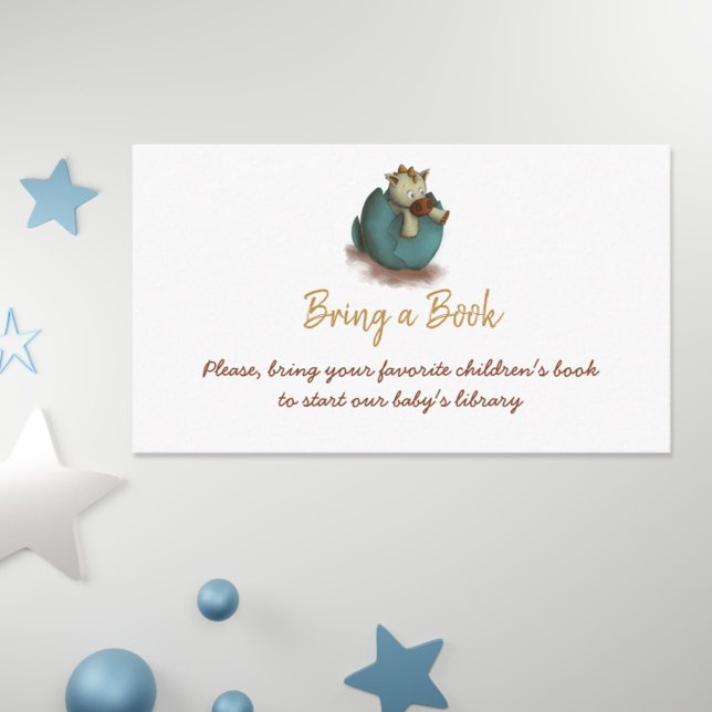 Bringen Sie eine kostenfreie Drachenduschkarte mit Begleitkarte (Adorable dinosaur bring a book baby shower card
)