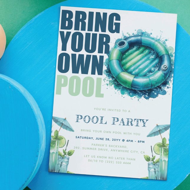Bringen Sie Ihr eigenes Pool-Party Blue Türkis Einladung (Von Creator hochgeladen)
