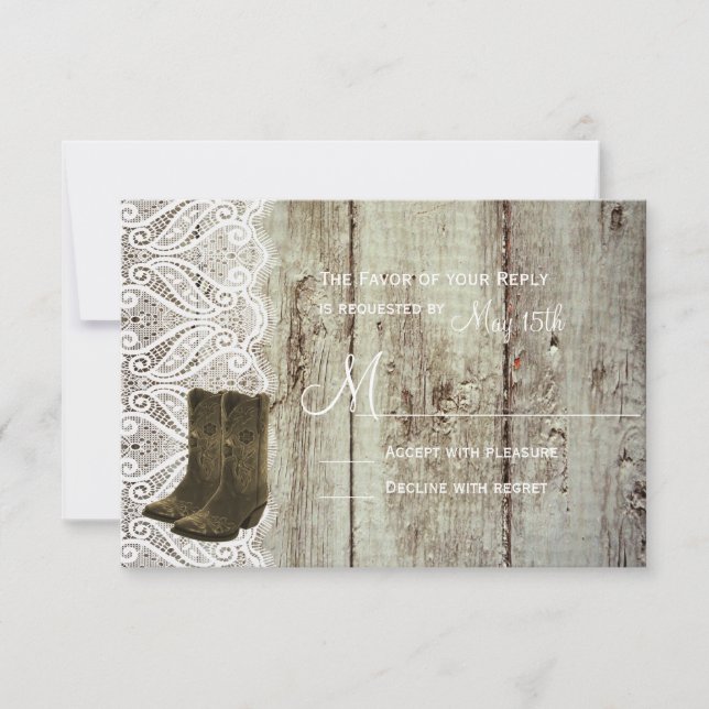 Bringen Sie Ihre Boots Country Wedding RSVP Karten (Vorderseite)