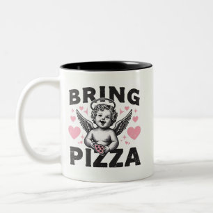 Bringen Sie Pizza Valentins lustige Pizzaluppe mit Zweifarbige Tasse