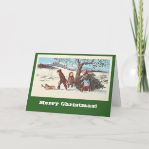 Bringen Sie Zuhause den Weihnachtsbaum Feiertagskarte