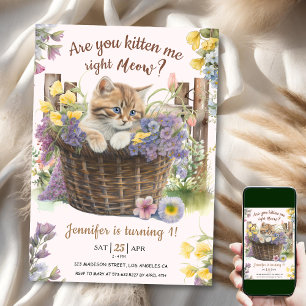 Bringst du mich Katzen Floral Rosa Katze 1. Geburt Einladung