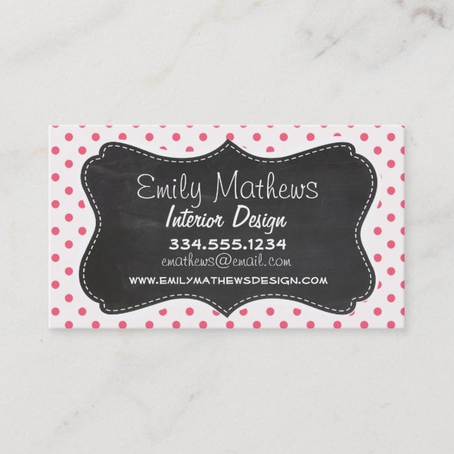 Brink Pink Polka Dots; Vintager Chalkboard Look Visitenkarte (Vorderseite)