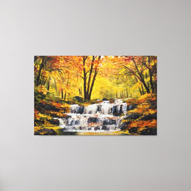 Brisante Herbstwasserfall Ölblüten Leinwand Kunst, (Vorderseite)