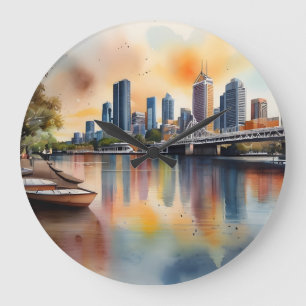 Brisbane Aquarellkunst Große Wanduhr