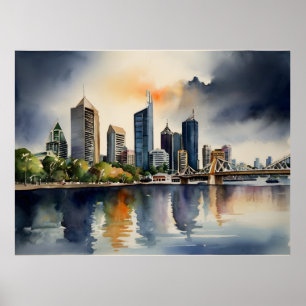 Brisbane Aquarellkunst Poster