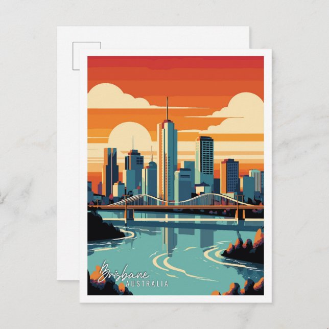 Brisbane Australia Art Vintage Reise Illustration Postkarte (Vorne/Hinten)
