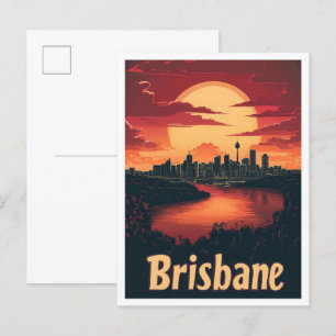 Brisbane Australia Art Vintage Travel Illustration Postkarte