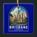 Brisbane Australia Reisen Vintag Keramikornament<br><div class="desc">Brisbane Retro Vektor Reise Design. Brisbane,  die pulsierende Hauptstadt Queensland,  Australien,  ist eine Stadt,  die städtische Energie nahtlos mit entspanntem Charme verbindet. Am Ufer des Flusses Brisbane gelegen,  besticht es durch ein subtropisches Klima,  atemberaubende Naturschönheiten und ein reichhaltiges kulturelles Angebot.</div>