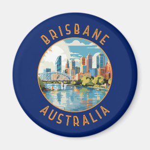 Brisbane Australia Retro Distressed Circle Magnet