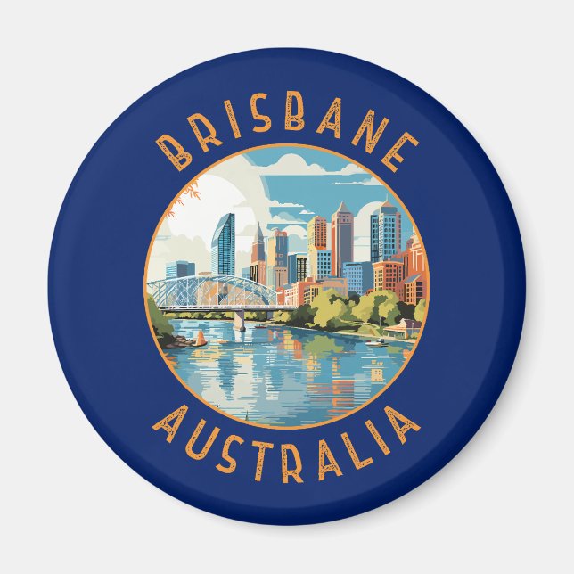 Brisbane Australia Retro Distressed Circle Magnet (Vorne)