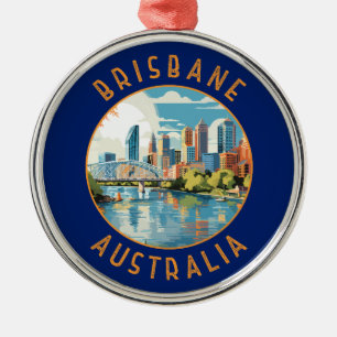 Brisbane Australia Retro Distressed Circle Ornament Aus Metall