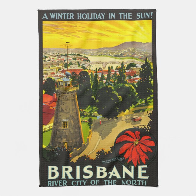 Brisbane Australia Tourism Poster Geschirrtuch (Vertikal)