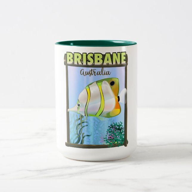 Brisbane Australia Tropical Travel Poster Zweifarbige Tasse (Mittel)