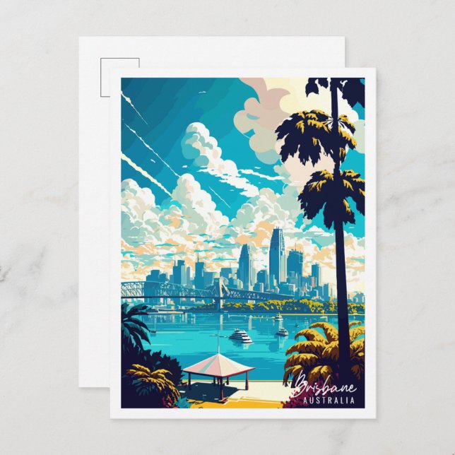 Brisbane Australia Vintage Reise Illustration Postkarte (Vorne/Hinten)