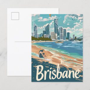 Brisbane Australia Vintage Travel Illustration Postkarte