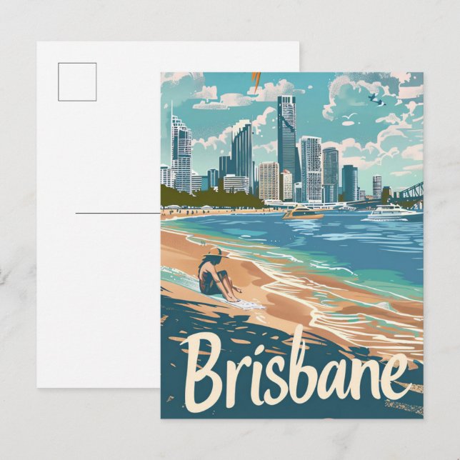 Brisbane Australia Vintage Travel Illustration Postkarte (Vorne/Hinten)