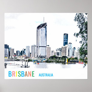 Brisbane Australien City Skyline Reiseprint Poster