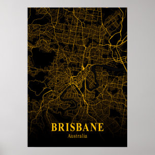 Brisbane - Australien Gold City Karte Poster