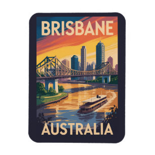 Brisbane Australien Illustration Reise Kunst Vinta Magnet