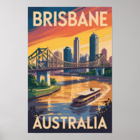 Brisbane Australien Illustration Reise Kunst Vinta