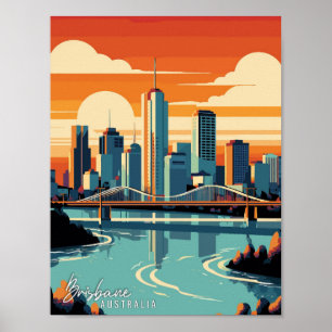 Brisbane Australien Kunst Vintage-Reiseillustratio Poster