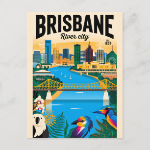 Brisbane Australien Retro-Reiseposter-Kunst Postkarte