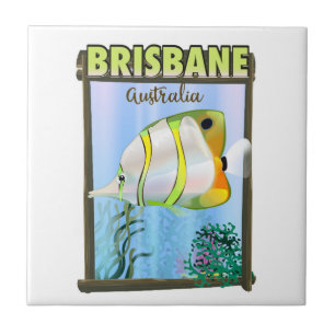 Brisbane Australien Tropisches Reiseplakat Fliese