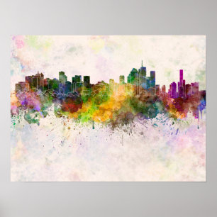 Brisbane Skyline im Aquarellhintergrund Poster