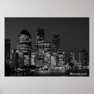 Brisbane Stadt, Nacht - Schwarz-Weiß-Poster Poster