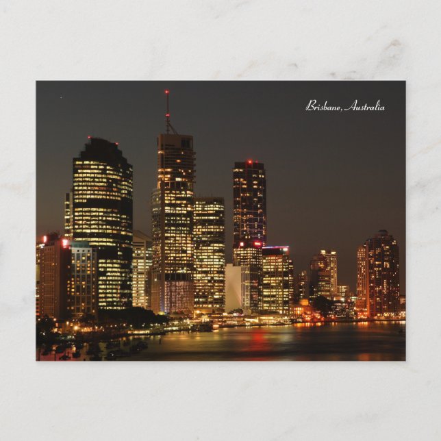 Brisbane Stadt, nächtliche Skyline, Austraila Post Postkarte (Vorderseite)