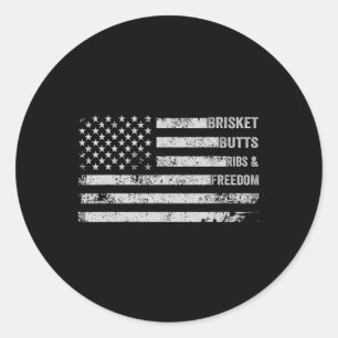 Brisket-Hintern-Rippen Und Freiheit Bbq Amerikanis Runder Aufkleber