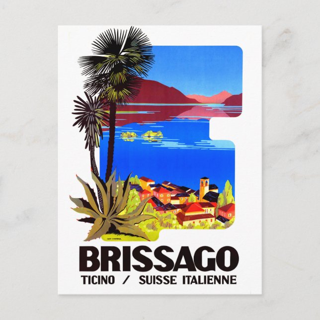 Brissago, Tessin, Schweiz. Dorf und See Postkarte (Vorderseite)
