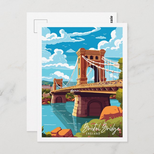 Bristol Bridge England Vintage Reise Illustration Postkarte (Vorne/Hinten)