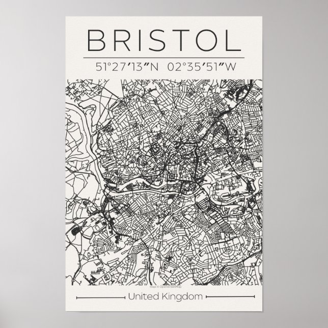 Bristol City Map Poster – Modern Minimal Urban Art (Vorne)