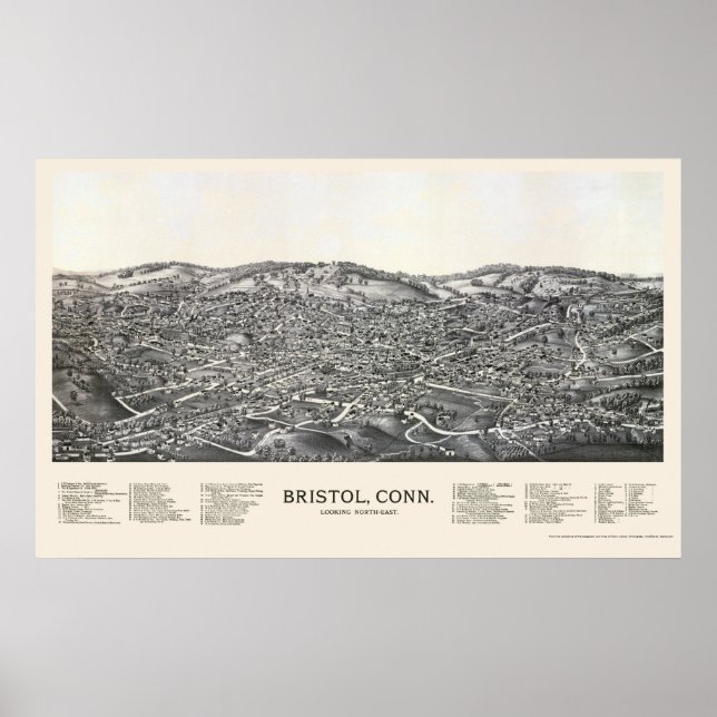 Bristol, CT Panoramic Map - 1889 Poster (Vorne)