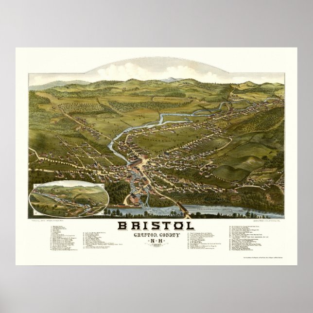 Bristol, NH Panoramic Map - 1884 Poster (Vorne)