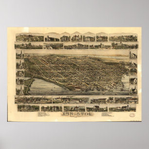 Bristol Rhode Island 1891 Antique Panoramabalkarte Poster