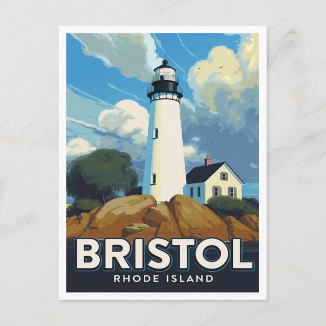 Bristol Rhode Island Lighthouse Art Postkarte (Vorderseite)