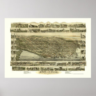 Bristol, RI Panoramic Map - 1891 Poster