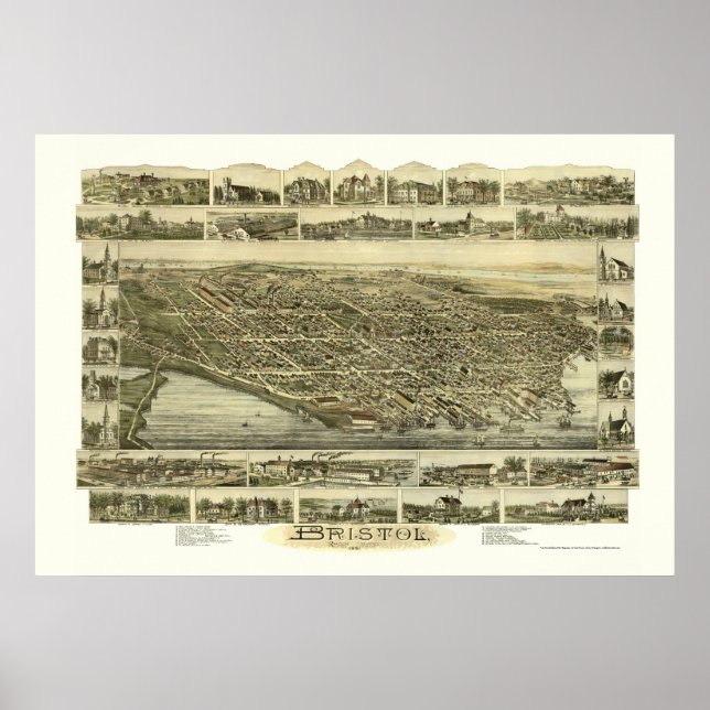 Bristol, RI Panoramic Map - 1891 Poster (Vorne)
