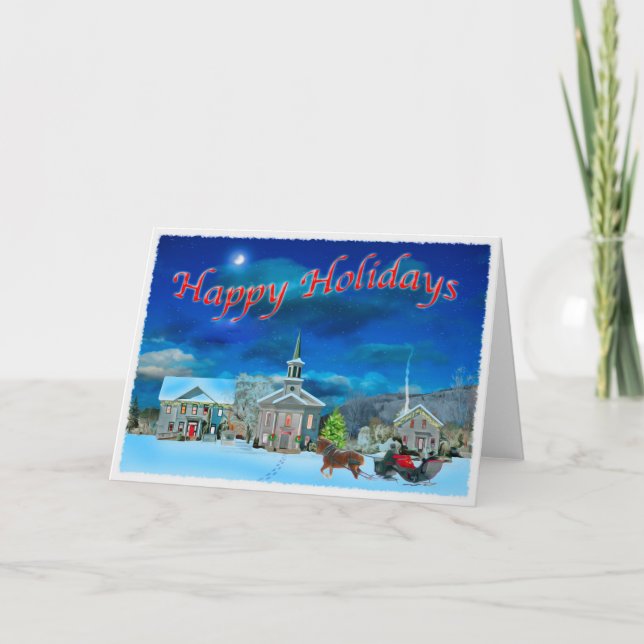 Bristol Vermont an einer Winternacht Feiertagskarte (Vorderseite)