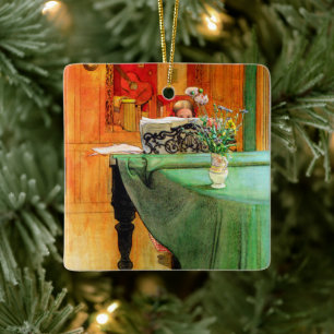 Brita am Klavier von Carl Larsson, Vintage Art Keramikornament