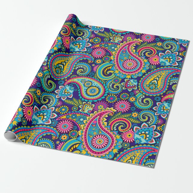 Brite Muti-farbene Paisley Geschenkpapier (Ungerollt)