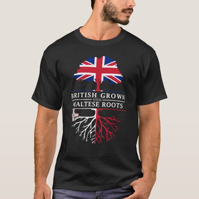 Briten gewachsen mit maltesischem Wurzel-   T-Shirt (Vorderseite)