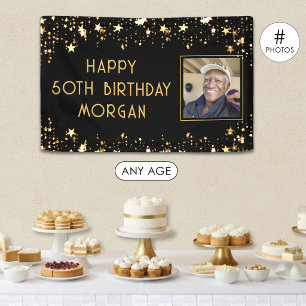 Brithday Foto Black Gold Stars Benutzerdefinierte Banner