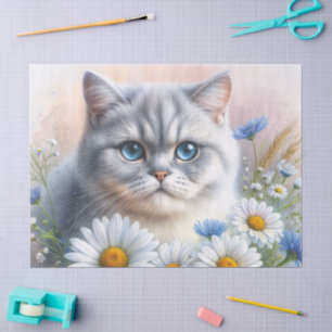 Britisch Kurzhaar Katze Florale Kunst Seidenpapier