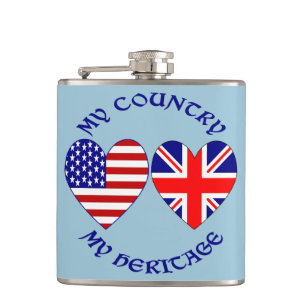 Britisch-USA-Herz-Flaggen-Land-Herkunft Flachmann